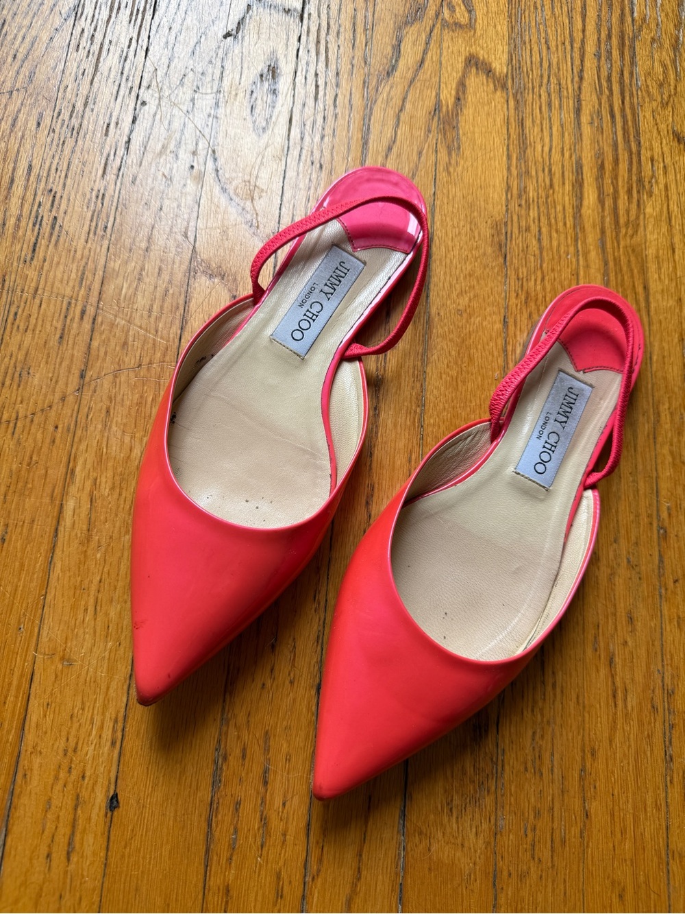 Jimmy Choo Women's Neon Pink Pointed Slingback Flats 38 1/2